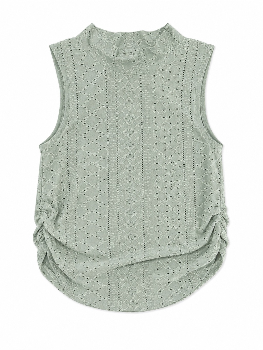 NWOT Women’s Sage Green Eyelet Mock Neck Tank Top | Size Small | Ruched Sides